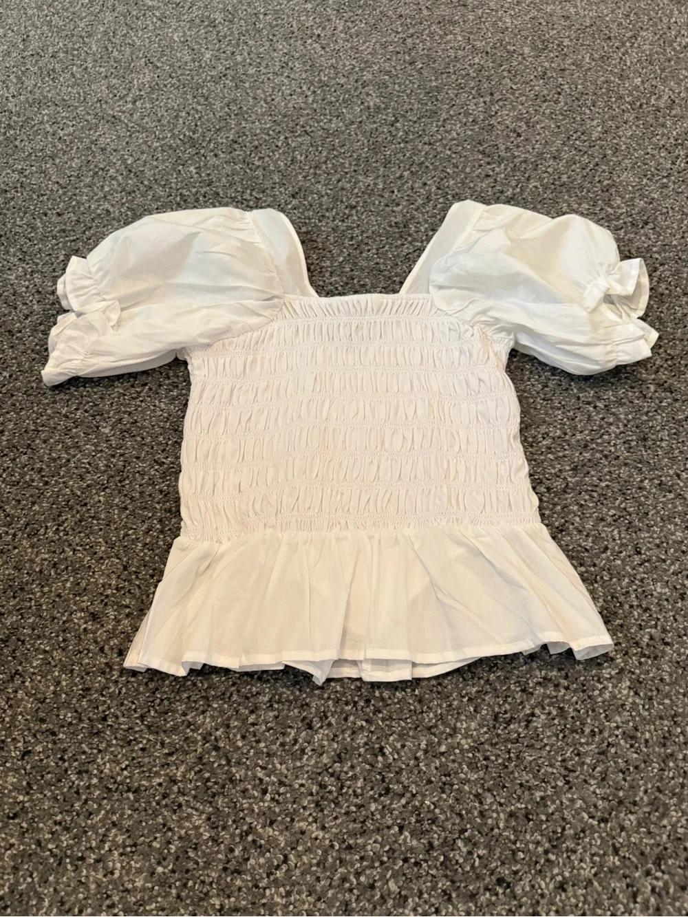 Zara White Smocked Peplum Puff Sleeve Top